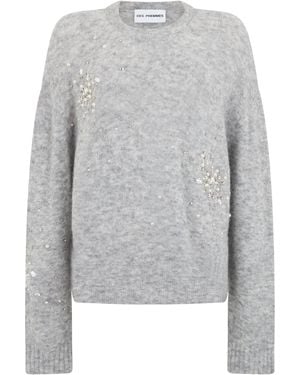 Des Phemmes Crew Neck Sweater With Decorative Crystals - Gray