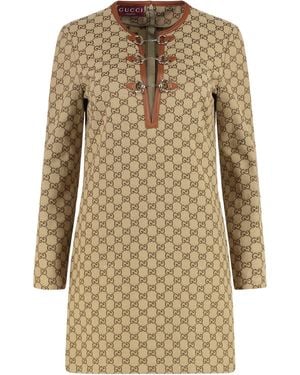 Gucci Gg Jacquard Fabric Dress - Natural