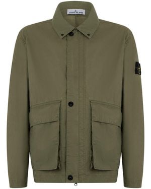 Stone Island Jacket With Zipper And Pockets - Green