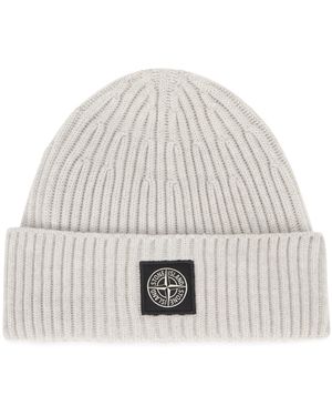 Stone Island Berretto in maglia a costine con logo - Bianco