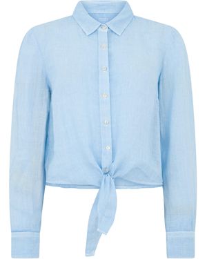 120% Lino Short Linen Shirt - Blue