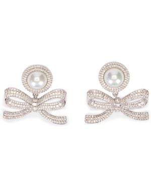 Self-Portrait Earrings With Bow And Pearl - White