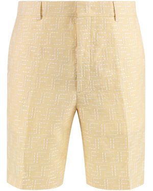 Fendi Linen Bermuda-Shorts - Natural