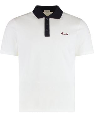 Moncler Pique Cotton Polo With Embroidered Logo - White