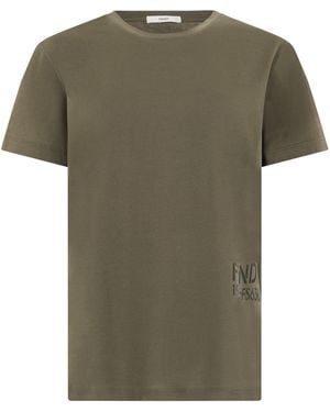 Fendi Crew Neck T-Shirt With Logo - Green