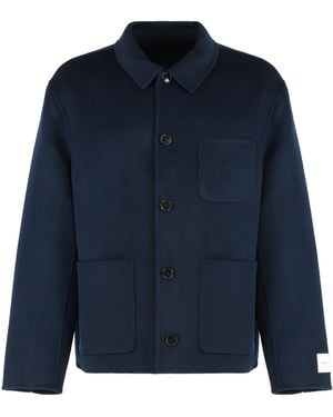 Calvin Klein Jacket Wool-Blend Recycled Wool Bomber - Blue