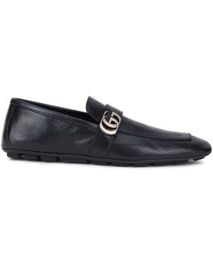 Gucci Leather Loafers With Logo - Black