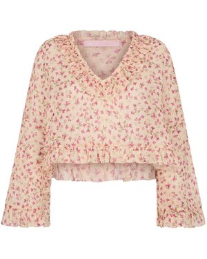 Kristina Ti Elegant Cropped Jumper With Three-Quarter Sleeves - Pink