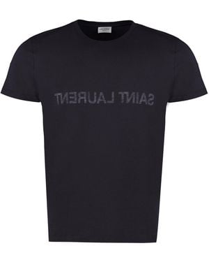 Saint Laurent Logo Cotton T-Shirt T-Shirts - Black