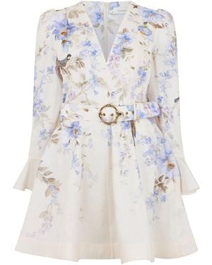 Zimmermann Short Floral Linen Dress - White