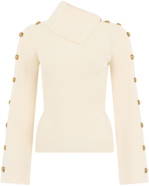 Elisabetta Franchi Sweater With Asymmetrical Collar And Buttons - White