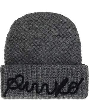 Pinko Beanie With Embroidered Logo - Grey
