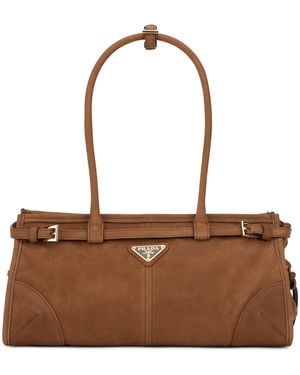 Prada Borsa a mano Bonnie medium in pelle - Marrone