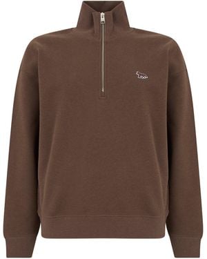 Maison Kitsuné Cotton Sweatshirt With Zip Collar - Brown