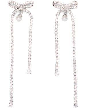 Self-Portrait Bow Earrings With Crystal Drop - White