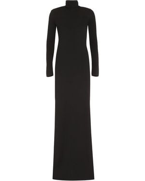 Saint Laurent Stand-Up Collar Wool Dress - Black