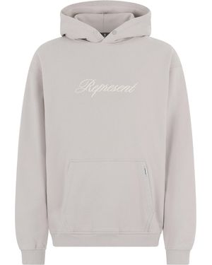 Represent Hooded Script Logo Sweatshirt - Grey