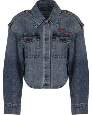 Self-Portrait Denim Jacket With Rhinestones - Blue