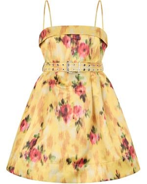 Ganni Midi Dress With Floral Print - Yellow