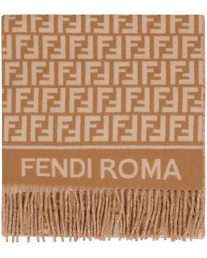 Fendi Scarf Ff In Wool And Cashmere - Brown