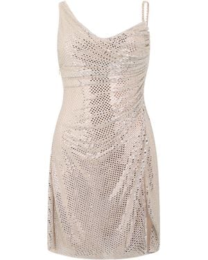 Self-Portrait Short Dress With Rhinestones - Natural