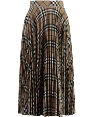 Burberry Check Motif Pleated Wool Skirt - Black