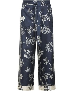 Max Mara Cinzia Printed Silk Trousers - Blue
