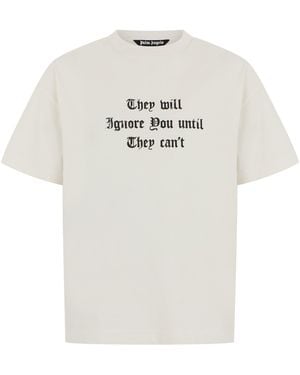 Palm Angels Cotton T-Shirt With Print - White