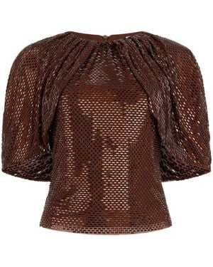 Self-Portrait Short Top With Rhinestones - Brown