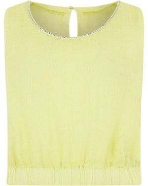 120% Lino Sleeveless Linen Top With Rhinestones - Yellow