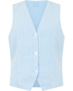 120% Lino Linen Vest - Blue