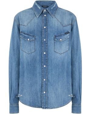 Dolce & Gabbana Denim Shirt Made Of Cotton - Blue