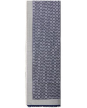 Gucci Scialle in misto lana e seta monogram - Grigio