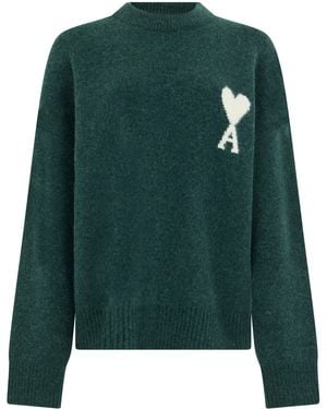 Ami Paris Alpaca-Blend Logo Crewneck Jumper - Green