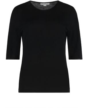 Vince Wool T-Shirt With Elbow-Length Sleeves And Satin Finishes - Black