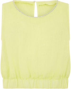 120% Lino Linen Blouse With Rhinestones - Yellow