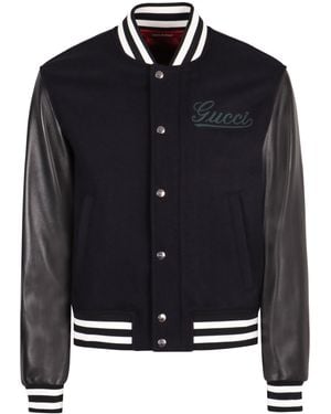 Gucci Wool and Leather Bomber Jacket - Black