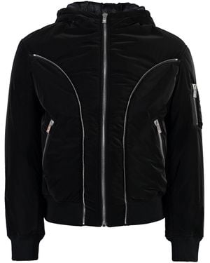 Versace Hooded Nylon Jacket With Decorative Zips - Black