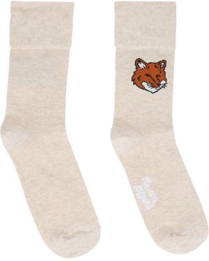 Maison Kitsuné Cotton Blend Socks With Embroidery - White