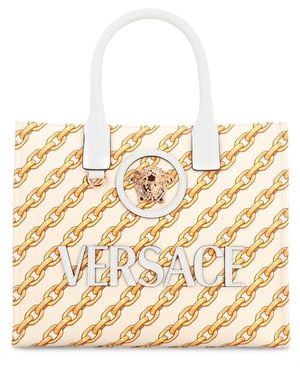 Versace Piccola La Medusa Tote Bag Calfskin; Cotton - Metallic