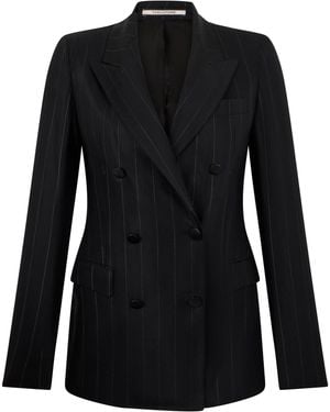 0205 Tagliatore Pinstripe Blazer Double Breasted - Black
