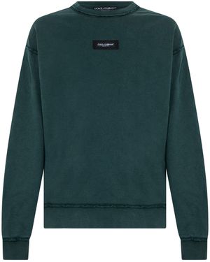 Dolce & Gabbana Cotton Sweatshirt Vintage Effect And Logo - Green
