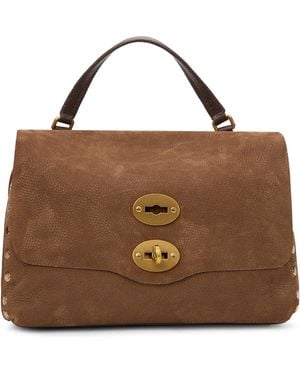 Zanellato Leather Postman Handbag With-Trim Front Closure - Brown