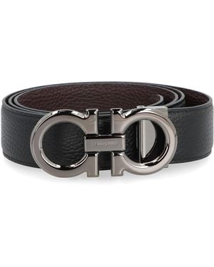 Ferragamo Gancini Reversible Leather Belt - Grey