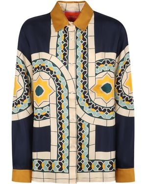 La DoubleJ Geometric-Pattern Silk Shirt - Blue