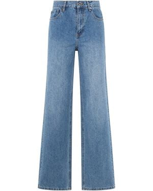 Self-Portrait Straight Leg Jeans With Rhinestones - Blue