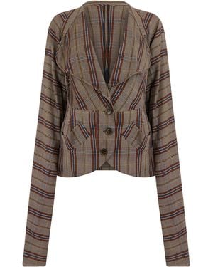 Vivienne Westwood Chequered Plaid V-Neck Blazer - Brown