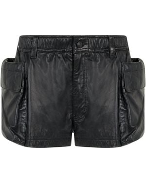 R13 Leather Cargo Shorts - Black