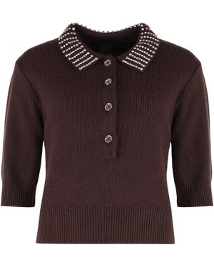 Pinko Emilia Ribbed Knit Polo Shirt - Red