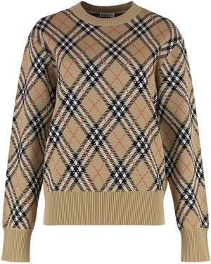 Burberry Check Crew Neck Sweater - Natural